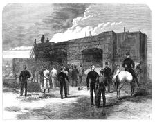 Artillery experiments with granite casemates at Shoeburyness, 1865. Creator: Unknown