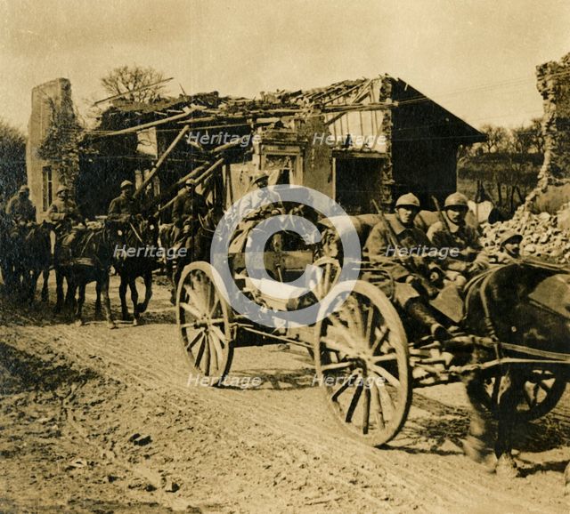 Artillery passing through Beauzée, northern France, c1914-c1918. Artist: Unknown.
