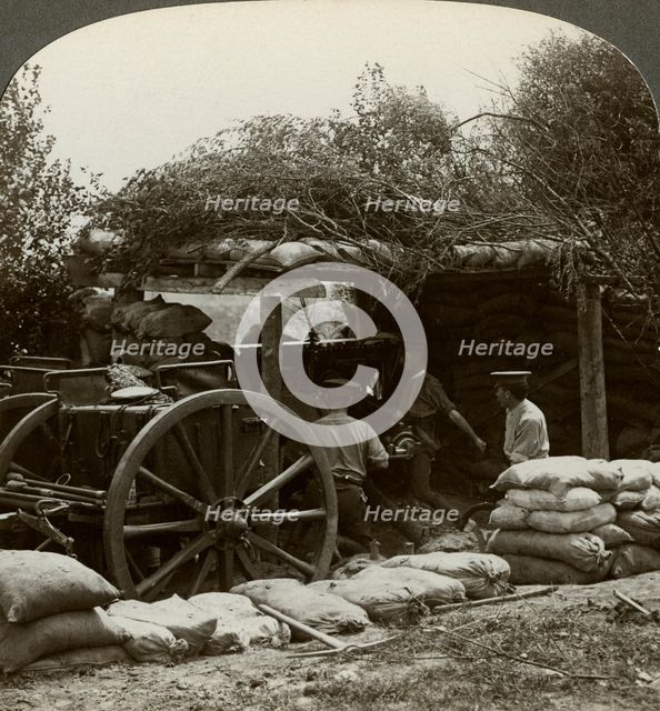 Artillery position, World War I, 1914-1918.Artist: Realistic Travels Publishers