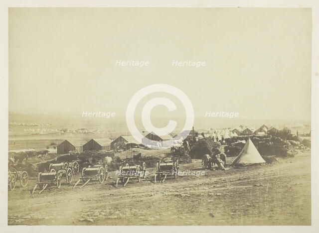 Artillery Waggons, Balaklava in the Distance, 1855. Creator: Roger Fenton.