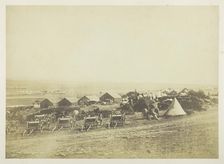 Artillery Waggons, Balaklava in the Distance, 1855. Creator: Roger Fenton