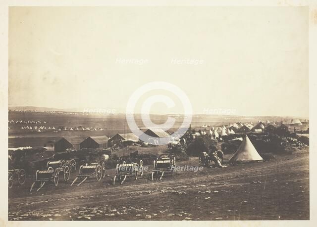 Artillery Waggons, Balaklava in the Distance, 1855. Creator: Roger Fenton.