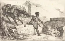 Artilleryman Lighting a Mine. Creator: Emile Jean-Horace Vernet