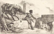 Artilleryman Lighting a Mine. Creator: Emile Jean-Horace Vernet