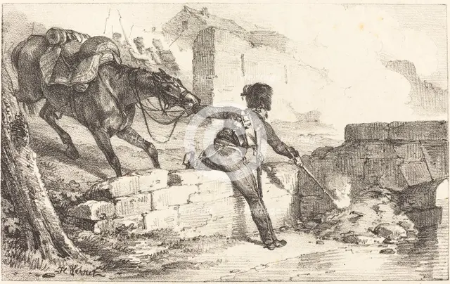 Artilleryman Lighting a Mine. Creator: Emile Jean-Horace Vernet.