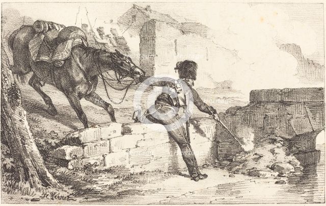 Artilleryman Lighting a Mine. Creator: Emile Jean-Horace Vernet.