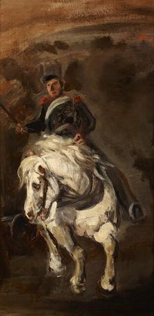 Artillerist on Horseback, between 1834-1835. Creator: Piotr Michalowski