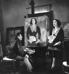 Artist Marc Chagall painting the portrait of Bella ('Bella in Green'), Paris France, 1934-1935