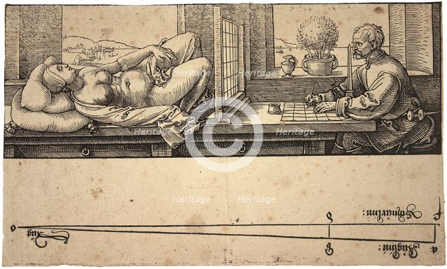 Artist Drawing a Nude with Perspective Device, 1538. Artist: Dürer, Albrecht (1471-1528)