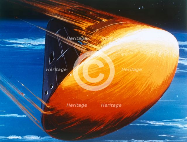 Artist's concept of Command Module re-entry in 5000° heat. Creator: NASA.