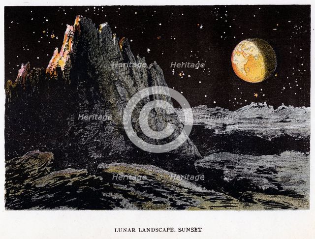 Artist's impression of the lunar landscape at sunset, 1884. Creator: Unknown.