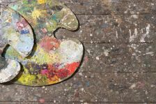 Artist's palettes, Anchor Studio, Newlyn, Cornwall, 2019. Creator: Steven Baker