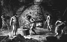 Artist's reconstruction of a late Iron Age forge, 1890