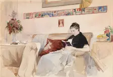 Artist’s Wife Reading on the Sofa, c1890s. Creator: Albert Edelfelt