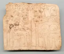 Artist's Trial Piece: Hathor in Shrine, Offerings, Ox Head, Egypt, Late Period, Dynasty 26 (664-525 Creator: Unknown