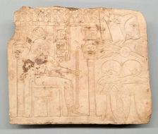 Artist's Trial Piece: Hathor in Shrine, Offerings, Ox Head, Egypt, Late Period, Dynasty 26 (664-525 Creator: Unknown