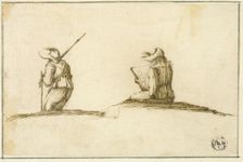 Artist Sketching, and Soldier, Both Seen from Back, n.d. Creator: Unknown
