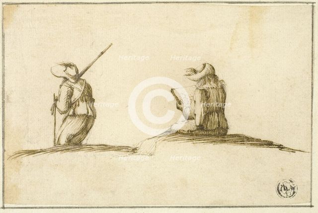 Artist Sketching, and Soldier, Both Seen from Back, n.d. Creator: Unknown.