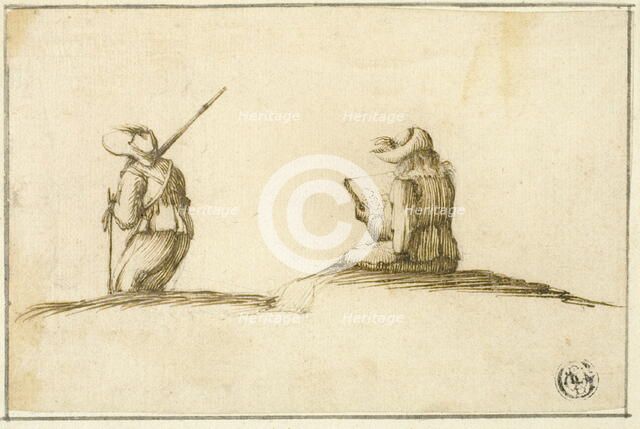 Artist Sketching, and Soldier, Both Seen from Back, n.d. Creator: Unknown.