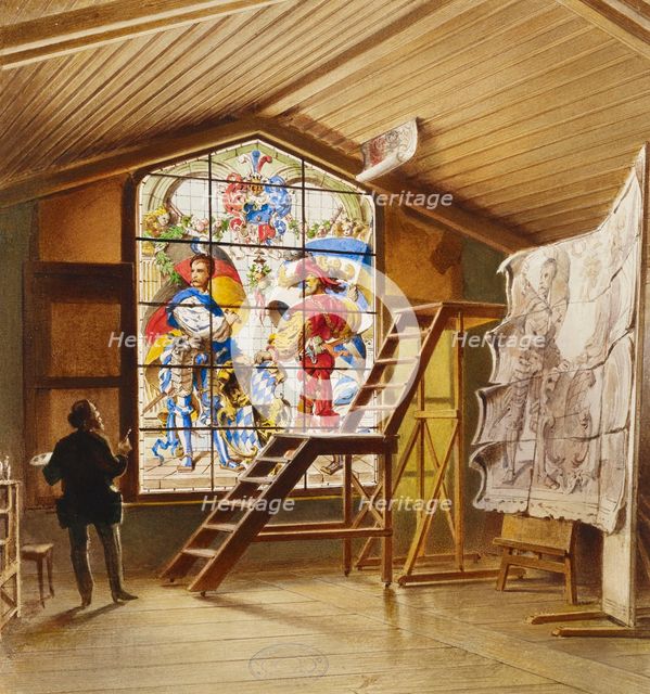 Artist Vladimir Svertskov's stained glass studio in Schleißheim, 1850-1889. Creator: Heinrich Stohl.