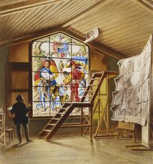 Artist Vladimir Svertskov's stained glass studio in Schleißheim, 1850-1889. Creator: Heinrich Stohl