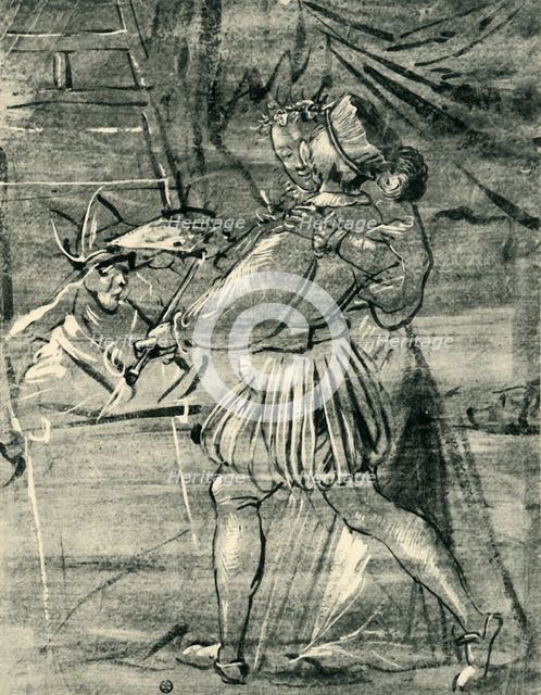 Artist with young woman in front of an easel, 1580, (1943). Creator: Tobias Stimmer.