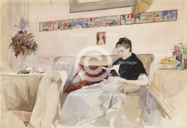 Artist’s Wife Reading on the Sofa, c1890s. Creator: Albert Edelfelt.
