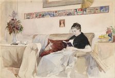 Artist’s Wife Reading on the Sofa, c1890s. Creator: Albert Edelfelt