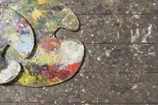 Artist's palettes, Anchor Studio, Newlyn, Cornwall, 2019. Creator: Steven Baker