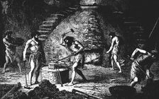 Artist's reconstruction of a late Iron Age forge, 1890