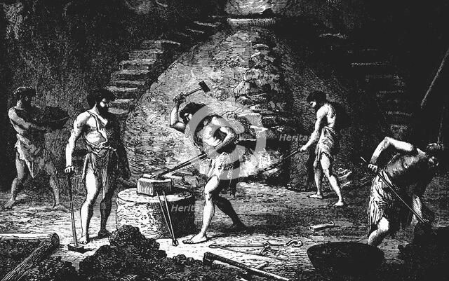 Artist's reconstruction of a late Iron Age forge, 1890. Artist: Unknown