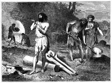 Artist's reconstruction of casting weapons in the Iron Age, 1889