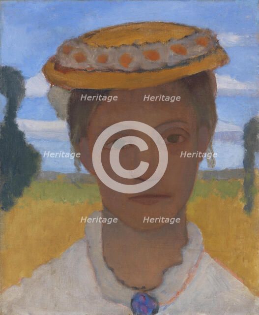 Artist's Sister Herma with a wreath of daisies on her hat, ca 1901. Creator: Modersohn-Becker, Paula (1876-1907).