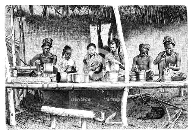 Artisans from Burma (Myanmar), 1895.Artist: E Ronjat