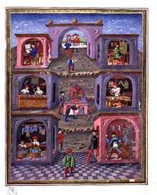 Arts and crafts, illustration from the book De Sphera 15th century illuminated manuscript