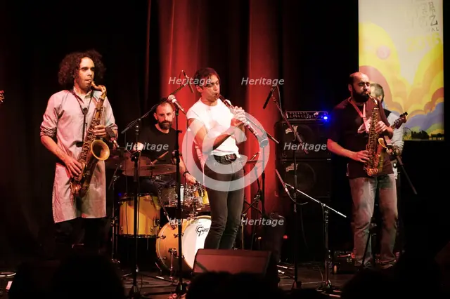 Arun Ghosh (clarinet), Rastko Rasic (drums), Idris Rahman, Ropetackle Arts Centre, Shoreham, West Su Artist: Brian O'Connor.