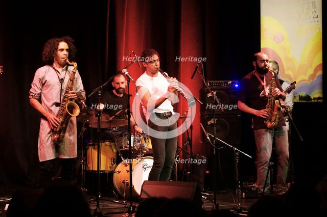 Arun Ghosh (clarinet), Rastko Rasic (drums), Idris Rahman, Ropetackle Arts Centre, Shoreham, West Su Artist: Brian O'Connor.