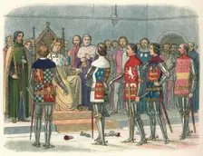 Arundel, Gloucester, Nottingham, Derby and Warwick, before the king 1387 (1864). Artist: James William Edmund Doyle