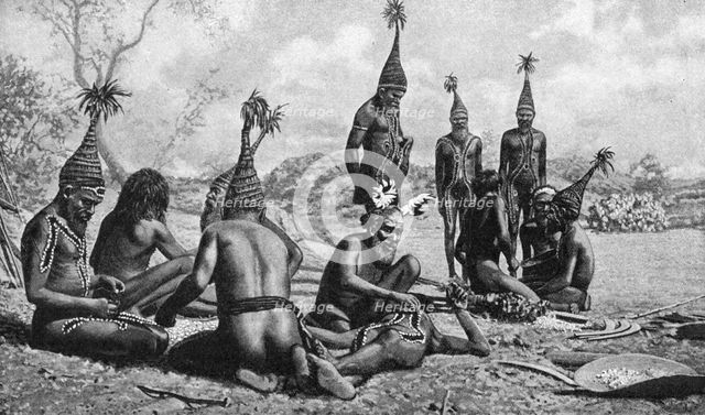Arunta tribesmen of central Australia preparing a new corroboree, 1922. Artist: Baldwin Spencer