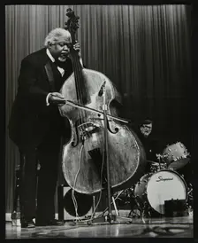 Arvell Shaw and Barrett Deems on stage, Stevenage, Hertfordshire, 1984. Creator: Denis Williams