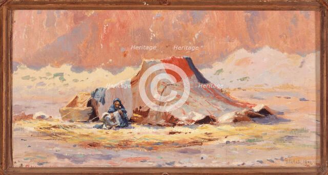 Arab tent in the desert at Blidah, 1890. Creator: Henry Brokman.