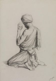 Arab Kneeling in Prayer, c1883. Creator: Charles Bargue