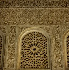 Arabesque stucco, Court of la Acequia, Generalife Palace, Granada, Spain, 14th century (2002). Creator: Unknown