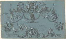 Arabesques with Frolicking Putti, Animals, and Jesters, c. 1750. Creator: Unknown