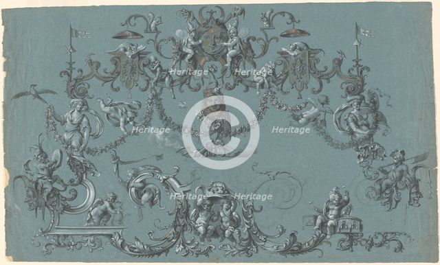 Arabesques with Frolicking Putti, Animals, and Jesters, c. 1750. Creator: Unknown.