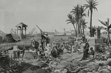 Arabic customs: a snake charmer, 1883. After a painting by the Spanish artist Echena. Creator: Arturo Carretero y Sánchez