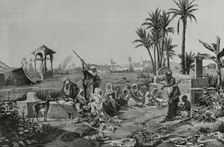 Arabic customs: a snake charmer, 1883. After a painting by the Spanish artist Echena. Creator: Arturo Carretero y Sánchez