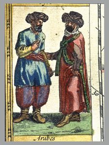 Arabs, colored engraving from the book Le Theatre du monde or Nouvel Atlas 1645, created, pr…