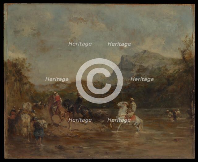 Arabs Crossing a Ford, 1873. Creator: Eugene Fromentin.