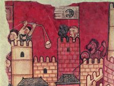 Arabs of the city of Majorca defending themselves from the assault and siege of the troops of Kin…